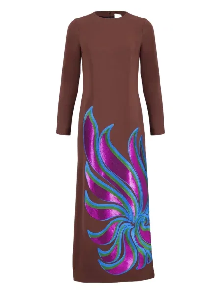 Rochie maxi Paula lungă de costum maro
