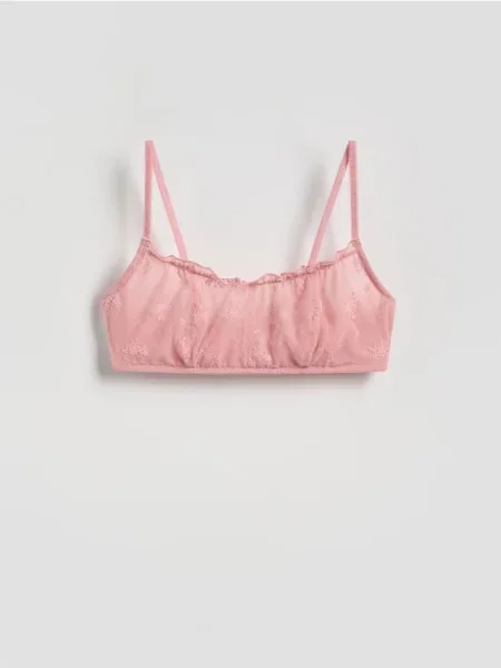 Reserved Sutien fin cu broderie roz