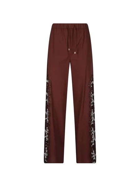 Pantaloni Patrizia Pepe din dantelă cu cordon maro