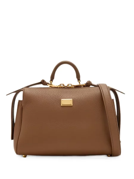 Geantă shopper Dolce & Gabbana din piele cu autograf maro