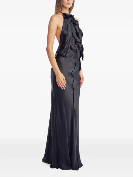 Rochie maxi Irina Schrotter cu volane cu spatele deschis negru
