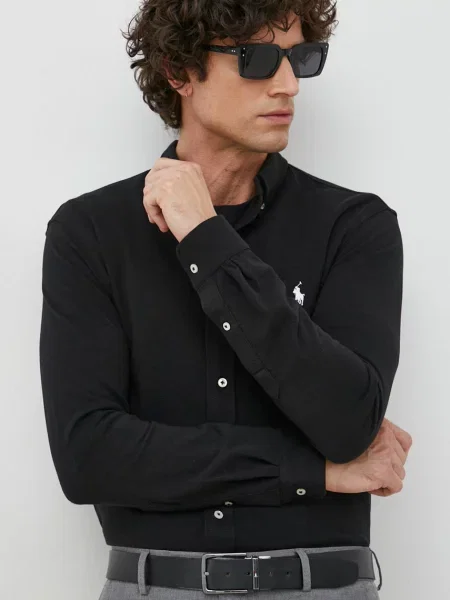 Polo Ralph Lauren cămașă din bărbați cu guler button-down regular negru