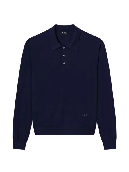 Lung tricou polo A.p.c. cu broderie albastru