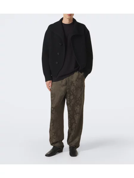 Pantaloni Dries Van Noten din jacard verde