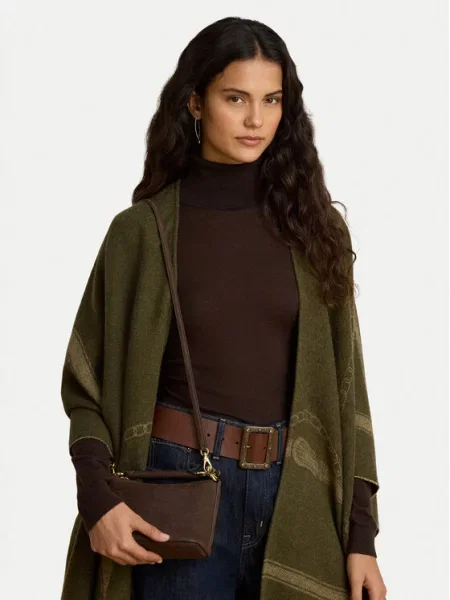 Torba na ramię z naturalnej skóry bydlęcej model BLKE MINI' Lauren Ralph Lauren brązowa