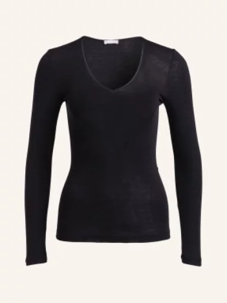 Hanro Koszulka Z Długim Rękawem Woolen Silk Z Wełny Merino Z Dodatkiem Jedwabiu schwarz czarna
