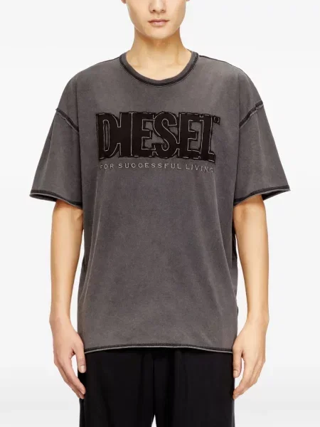 Tricou Diesel cu broderie scurt gri