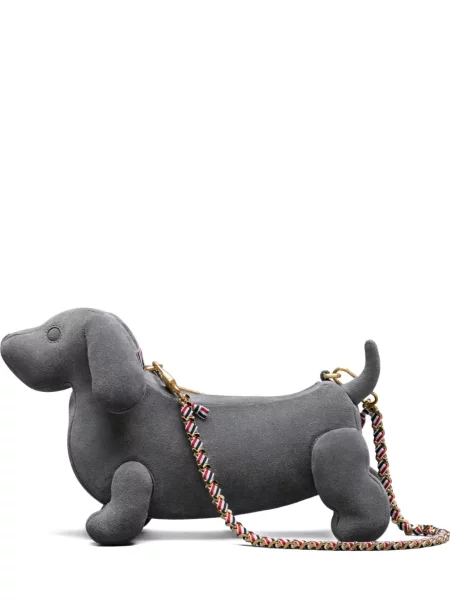 Geantă de mână Thom Browne din piele de căprioară gri