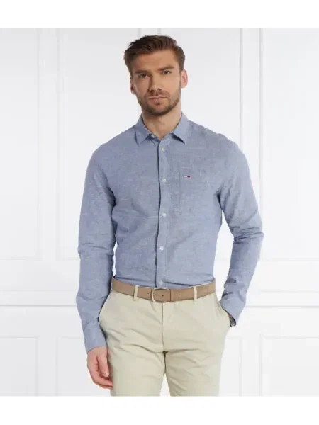 Tommy Jeans Cămașă | cu adaos de in albastru