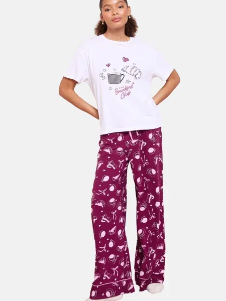 Friends Like These Pijama Breakfast Club roz / roșu burgundy / negru alb