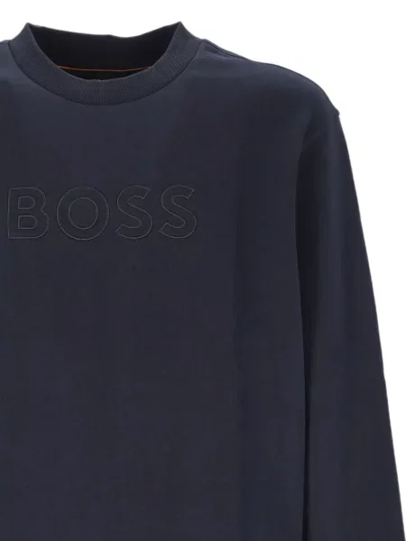 Hanorac Boss cu broderie din material terry albastru