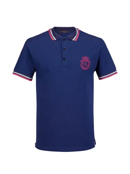 Tricou polo Billionaire cu broderie cu dungi albastru