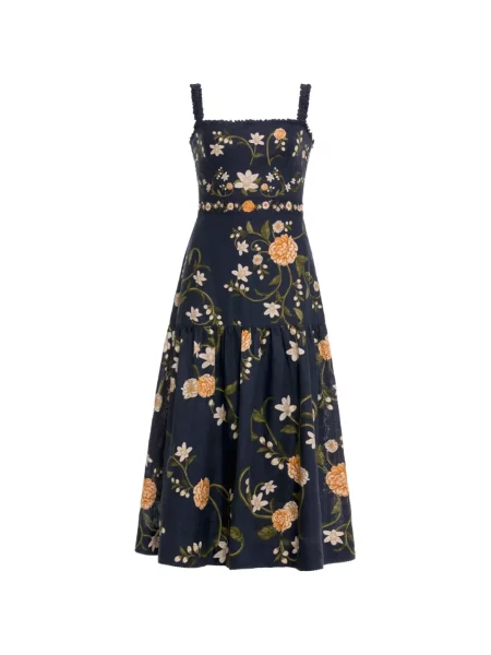Rochie midi Agua By Agua Bendita cu broderie albastru