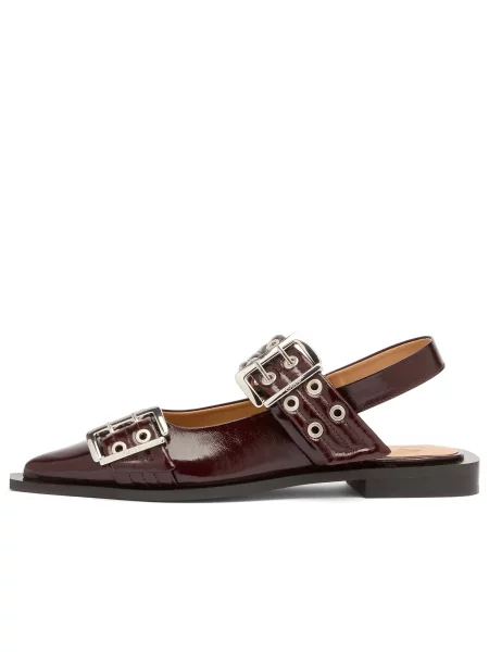 GANNI baleriny Feminine Buckle Ballerina z odkrytą piętą bordowy