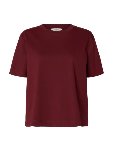 SELECTED Tricou SLFEssential bordeaux roșu