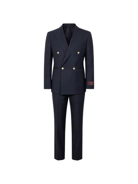 Costum Franzese Collection de lână cu două rânduri de nasturi albastru