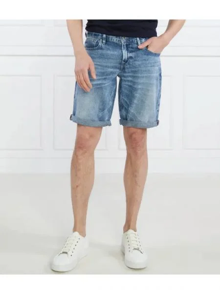 GUESS Rövidnadrág SONNY SHORT len hozzáadásával kék
