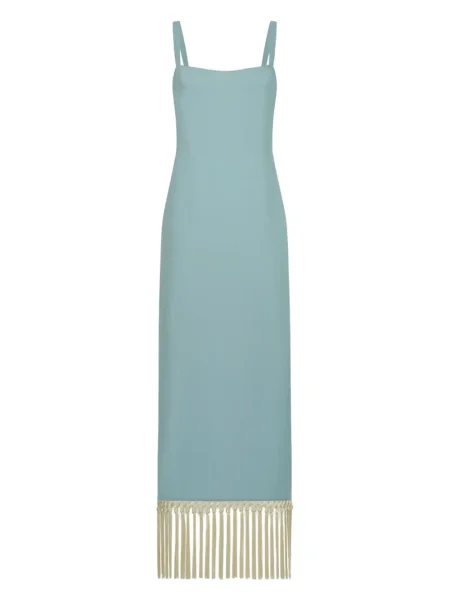 Sukienka midi Taller Marmo z frędzli do kolan garniturowa niebieska