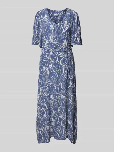 Długa sukienka z wiązanym model ‘arona’ Kaffe niebieska