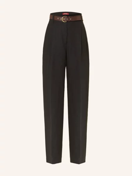 Max Mara Studio Lněné Kalhoty Sumero černá