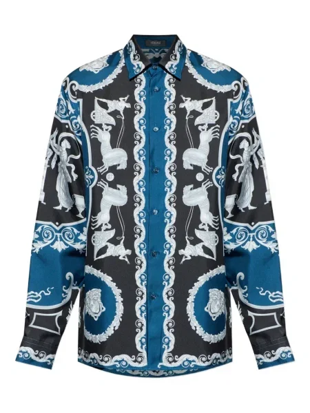 Cămașă Versace de mătase albastru