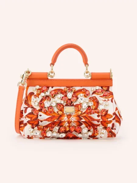 Dolce & Gabbana Kabelka Sicily Mini S Ozdobnými Kamínky / stříbrná / oranžová bílá