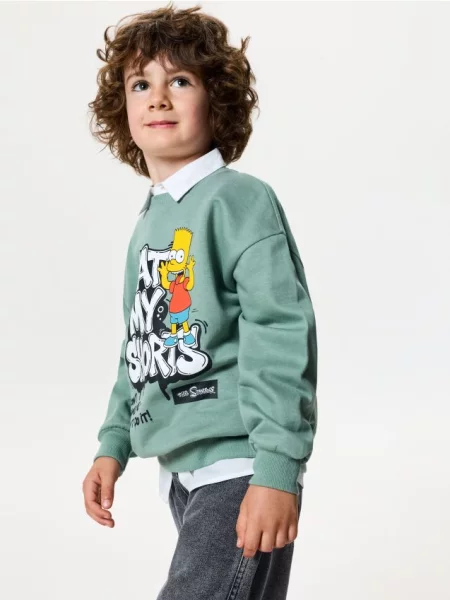 Sinsay mikina crewneck s potiskem The Simpsons zelená