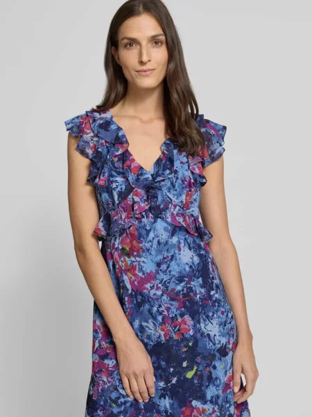 Sukienka o długości do kolan z obszyciem falbanami model ‘Taralee’ Lauren Ralph Lauren błękitna