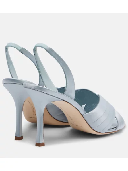 Sandale Manolo Blahnik din satin slingback albastru