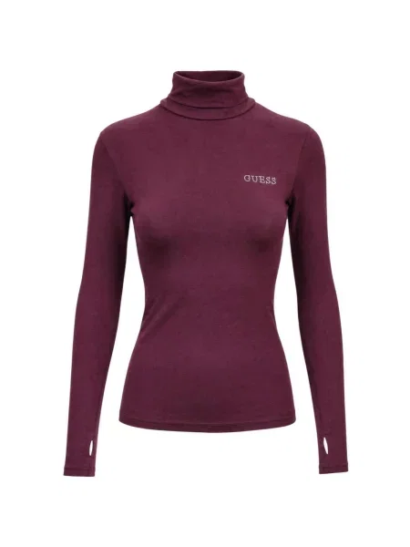 Tricou Guess cu guler înalt roșu