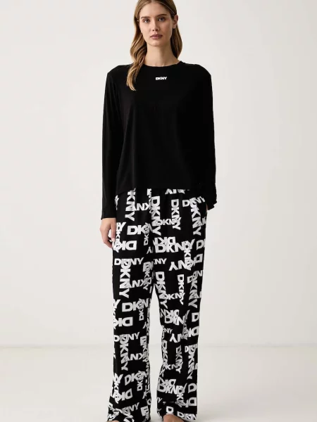 DKNY piżama z bawełną czarna