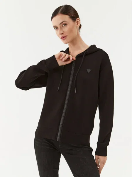 Суичър с цип Guess с качулка черно