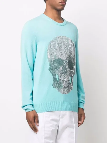 Svetr Philipp Plein s potiskem modrý