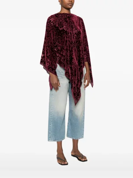 Poncho Etro de catifea cu model paisley roșu