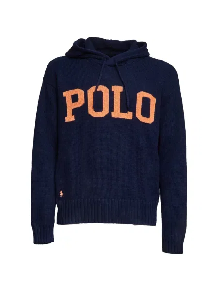 Плетен топ Polo Ralph Lauren плетена с автограф синьо