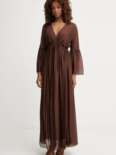 Haveone sukienka z jedwabiem brązowa
