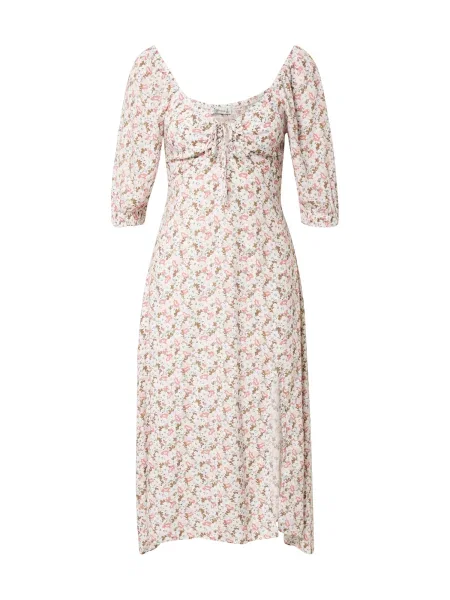 HOLLISTER Rochie / roz pastel / roz pal / kaki / brocart alb