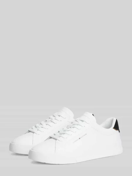 Sneakersy z mieszanki skóry i tkaniny z napisem z logo Tommy Hilfiger białe