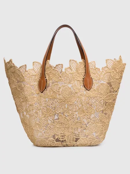 Сумка-тоут в квітковий візерунок з рафією Ermanno Scervino Life бежева