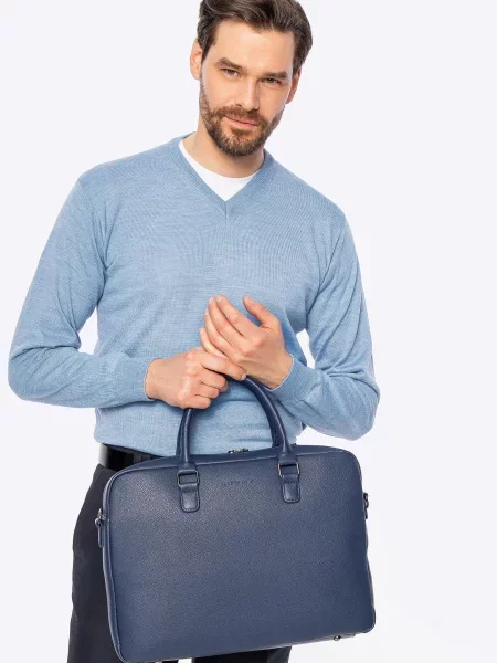 Torba na laptopa z imitacji skóry granatowa