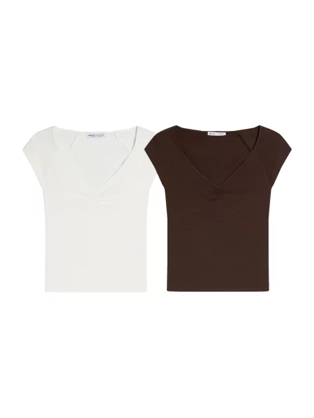 Bershka Tricou maro închis alb
