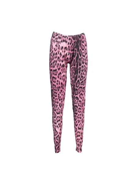 Legginsy Cavalli Class z nadrukiem różowe
