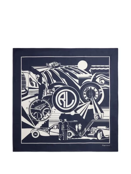 Grafic fular Ralph Lauren Purple Label de mătase cu imagine albastru