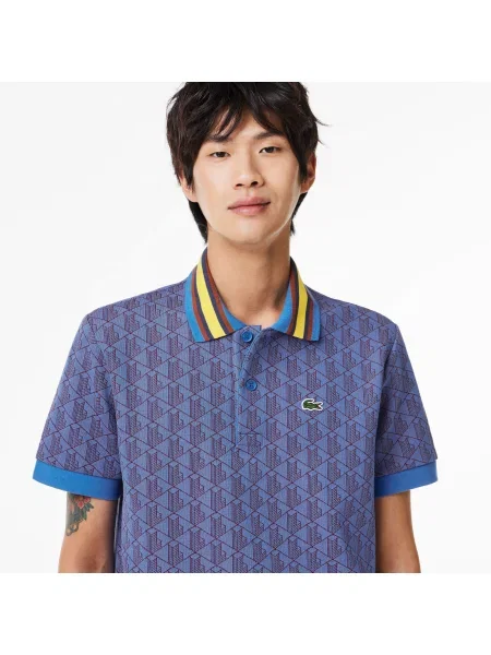 Lacoste Koszulka Polo Classic Fit Z Kołnierzykiem Kontrastowym I Motywem Monogramu czerwona