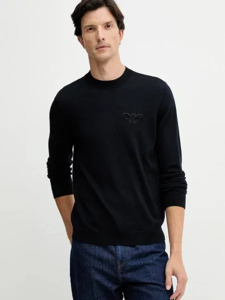 Вълнен пуловер Emporio Armani мъжки от лека материя тъмносиньо