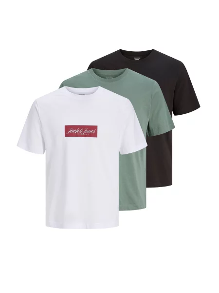 JACK & JONES Tricou JORNORREBRO verde / roşu închis / negru alb