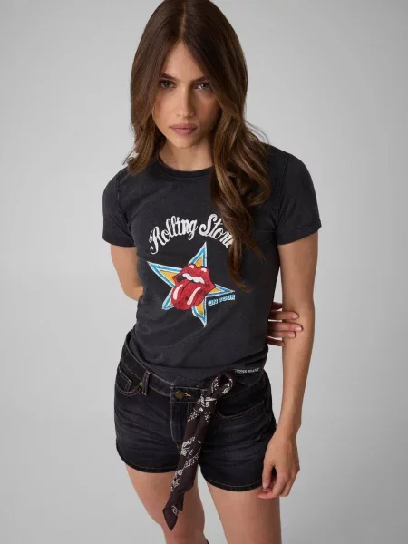 Guess Jeans Tricou Rhinest | Guess Jeans x Rolling Stones gri