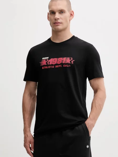 Тениска Guess ADELMO с принт черно