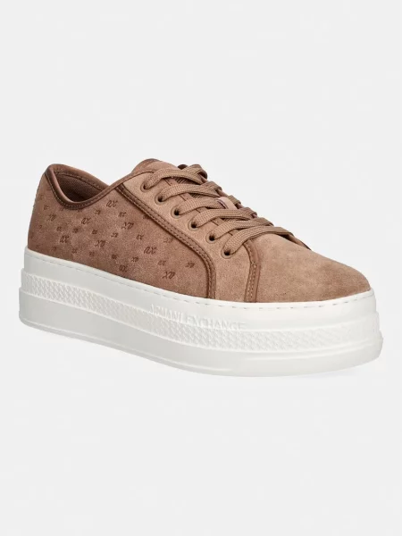Armani Exchange sneakers pentru femei din piele întoarsă maro