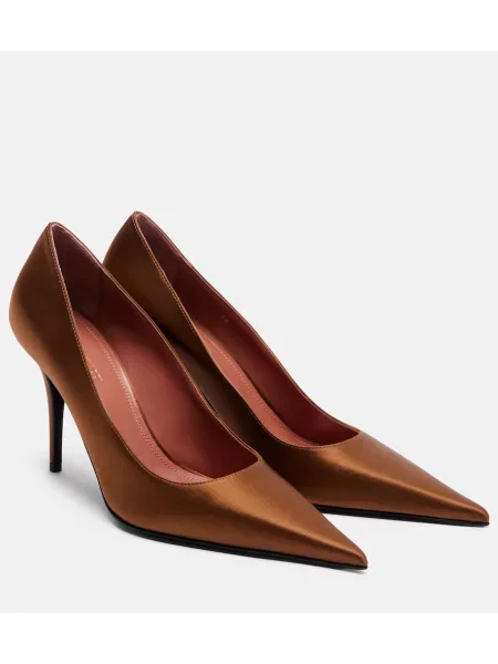 Pantofi cu toc Amina Muaddi din satin maro